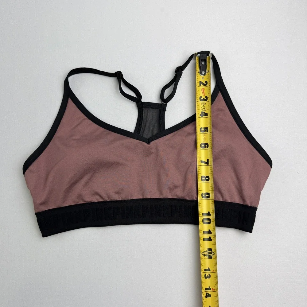 PINK Sports Bra Women L Mauve Good Racerback Mesh Logo Band Activewear